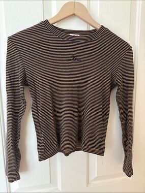 Vintage Calvin Klein Women's Long Sleeve Striped Tee - Brown & Black